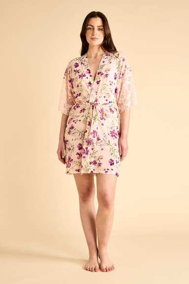 3-piece floral print set with lace trim