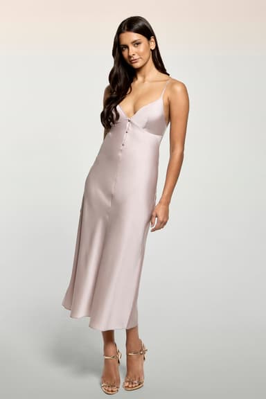 Satin Midi Slip with Button Details