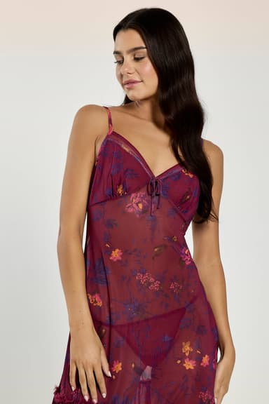 Floral Mesh Babydoll with Lace and Matching Panty