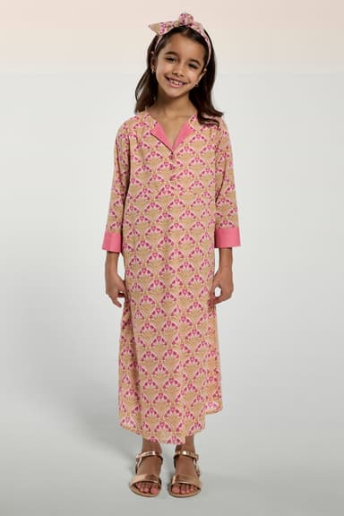Girls' Maxi Kaftan with Heritage-Inspired Print