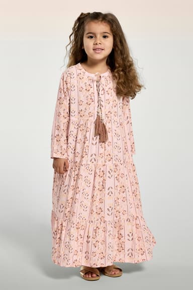 Girls' Layered Printed Kaftan with Tassels