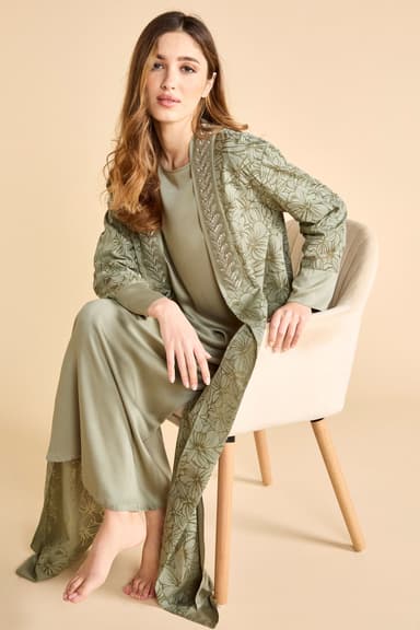 Embroidered Kimono & Dress Lounge Set