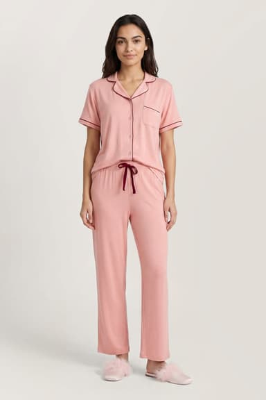 Modal Blend Pajama Set with Contrast Piping