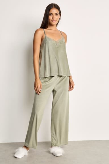 Velvet Cami Set with Lace Details