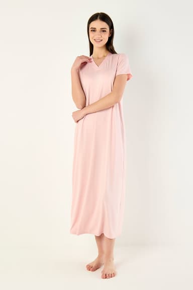 V Neck Night Gown with Short Sleeves