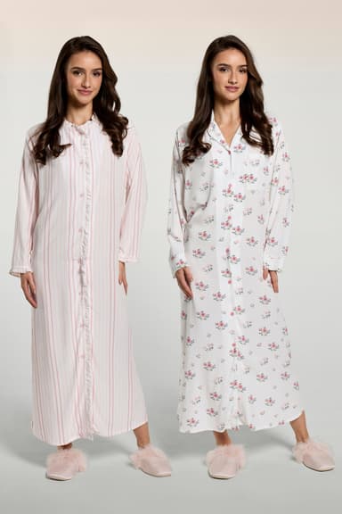 2-Pack Printed Night Dresses with Floral & Striped Designs