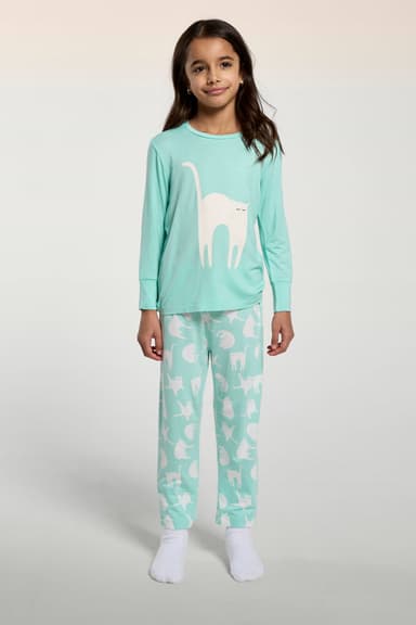 Girls Cat Print Pajama Set