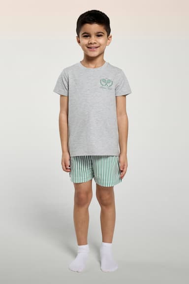 Boys Striped Shorts Pajama Set with Printed T-Shirt